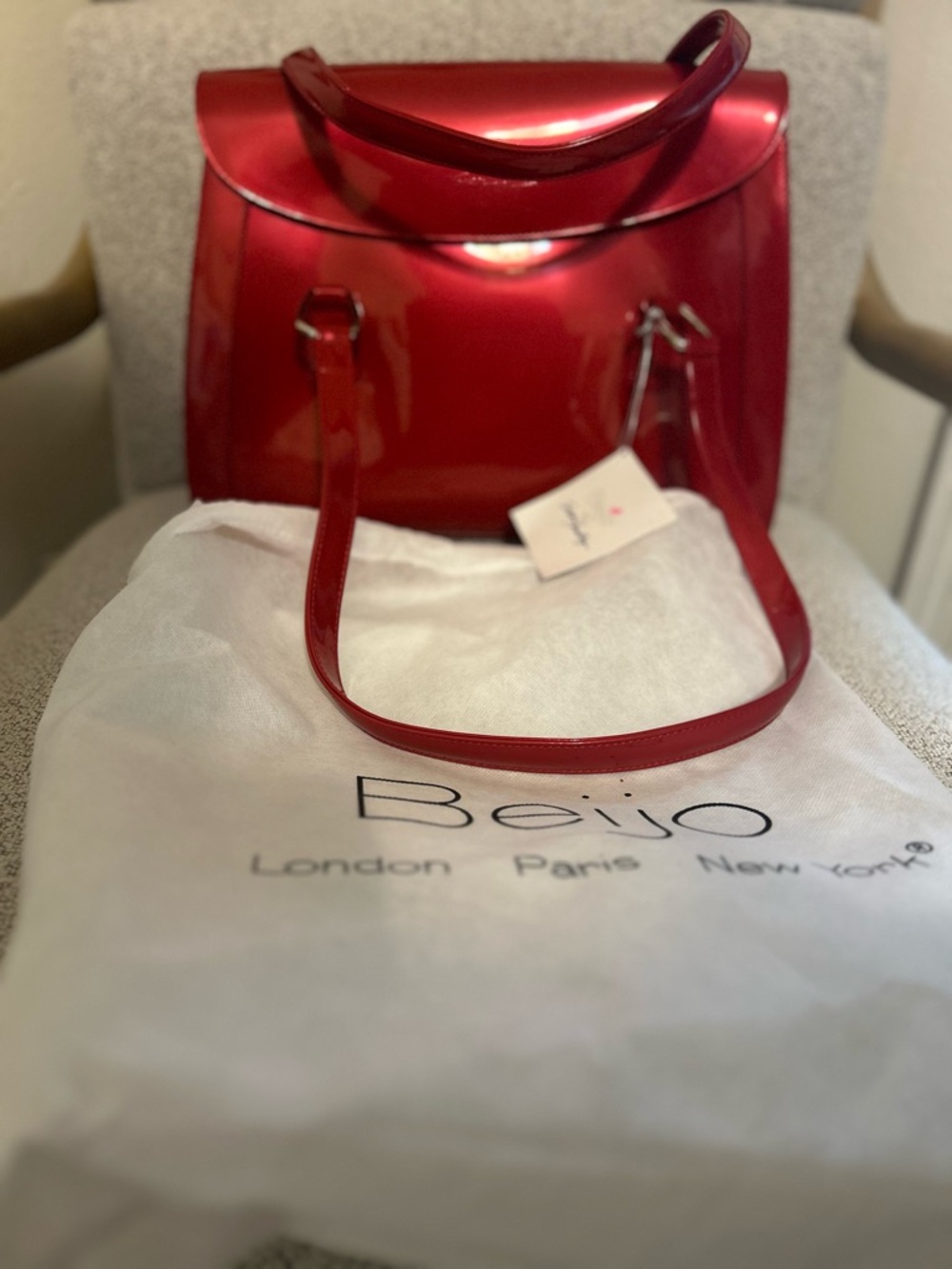 Beijo Shiny Red Patent Satchel with Top Handle